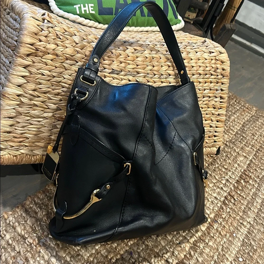 LAUREN RALPH LAUREN Woodbridge Leather Large Hobo Black